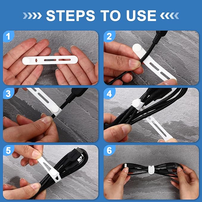 42 Pcs Silicone Cable Ties Reusable Cord Straps Multipurpose Elastic Cable Organizer for Bundling Fastening Earphone Phone Charger Home Office School, 3.15 Inch (White)