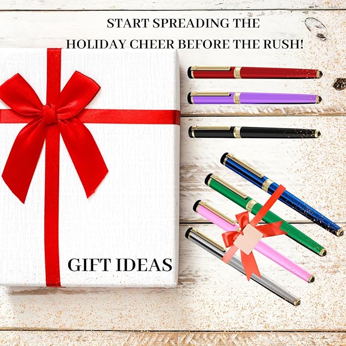 Dryden Designs Fountain Pen. Medium Nib Premium Box | 6 Ink Cartridges Included (Decadent Purple)