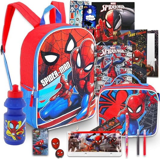 Marvel Spiderman Backpack Set - Bundle with 16" Bag, Lunch Box, Stationery, Water Bottle, Stickers, and More | Marvel School Supplies Kit for Kids