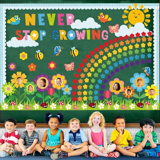Spring Bulletin Board Decorations - 168Pcs Spring March Classroom Decorations Spring Cutouts with Grass Bulletin Board Borders for Home Chalkboard Wall Door Decor