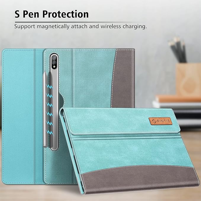 Fintie Case for Samsung Galaxy Tab S8/Tab S7 11 Inch (Model SM-X700/X706/T870/T875/T878) with Built-in S Pen Holder, Multiple Angle Portfolio Business Cover with Pocket Auto Sleep/Wake, Turquoise