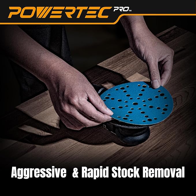 POWERTEC PRO 46100C-150 6 Inch 49 Holes Sanding Disc, 150PK, 50 Each of 80/120/220 Grit, Ceramic Hook and Loop Backing Discs for Festool Random Orbital Sanders - Automotive, Paint, Metal, Woodworking