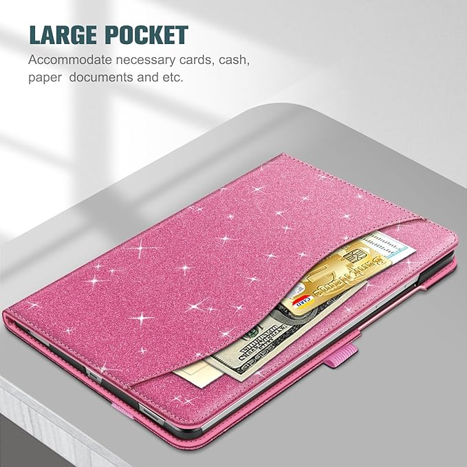 Fintie Case for Samsung Galaxy Tab S10 Lite/ S10 FE/ S9 FE 5G 10.9 Inch/Tab S9 11 Inch with S Pen Holder, Multi-Angle Viewing Protective Cover with Pocket, Auto Sleep/Wake, Glittering Pink