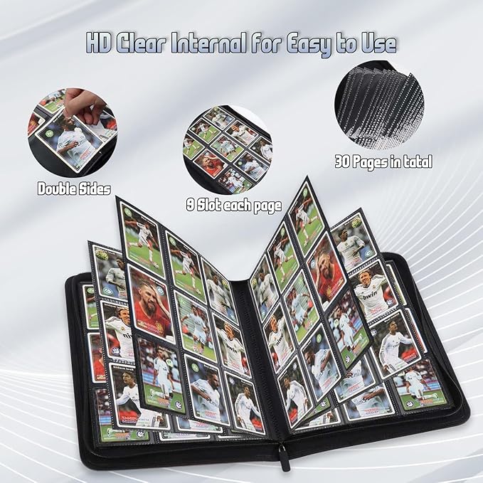 9 Pocket Card Binder - 540 Capacity with Zip Closure Premium, Double-Sided,Sturdy & Sleek PU Leather Protector for MTG, TCG, Sport & Collectible Cards (Yellow)