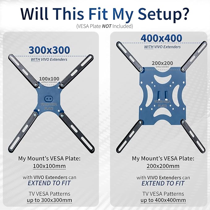 VIVO Steel VESA Extension Mount Adapter Brackets for Screens 32 to 55 inch LCD LED TV, Conversion Plate Kit for VESA up to 400x400mm (MOUNT-AD400B)