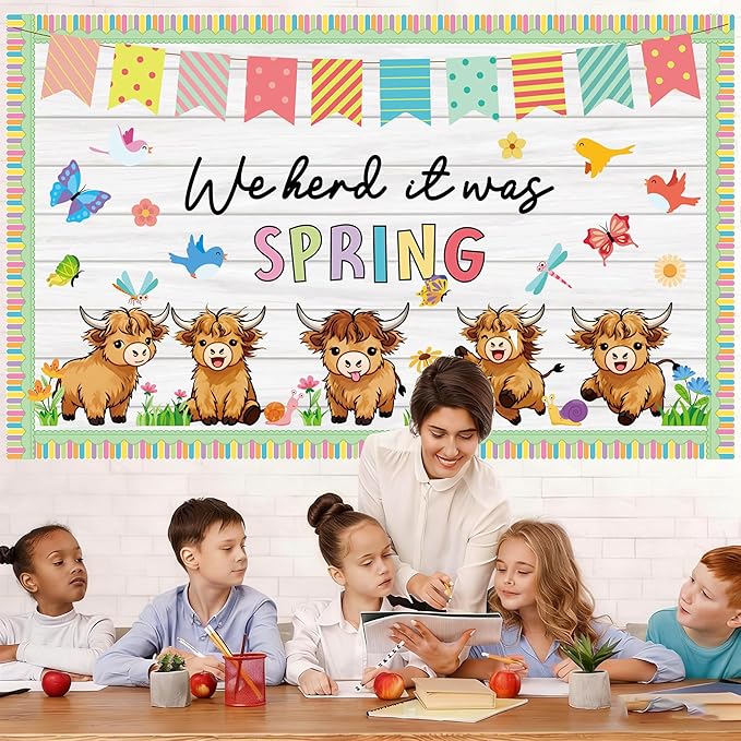 Spring Classroom Bulletin Board Set Spring Classroom Decorations We Herd it was Highland Cow Door Decorations Cutouts for Teacher Classroom School Office Chalkboard Wall Library Window Home Decor
