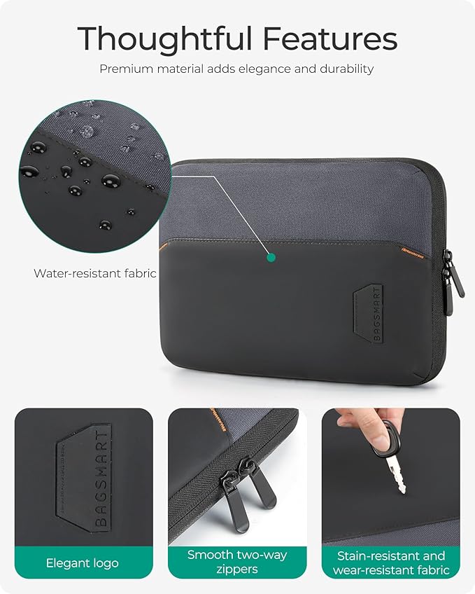 BAGSMART Electronics Travel Organizer Case for 10.2 Inch Tablets, Tech Pouch Essentials for Power Bank, SD Cards, Cord and Cable Storage Bag, Grey