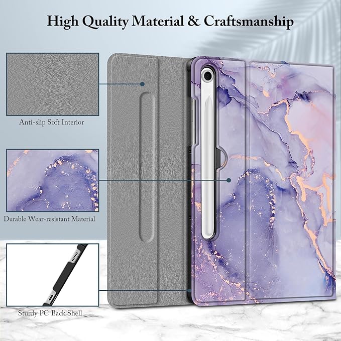FINTIE Keyboard Case for Samsung Galaxy Tab S10 Lite/ S10 FE/ S9 FE 5G 10.9 Inch/Tab S9 11 Inch with S Pen Holder, Slim Stand Cover Detachable Wireless Bluetooth Keyboard, Lilac Marble