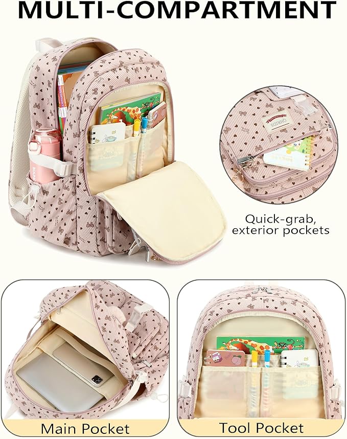 School Backpack Set for Teens Girls Women 3PCS Corduroy Lightweigh Laptop Backpacks with Lunch Box Pencil Kids Elementary Middle High Bags Students 3 in1 Bookbag Travel Daypack, Pink Bowknot