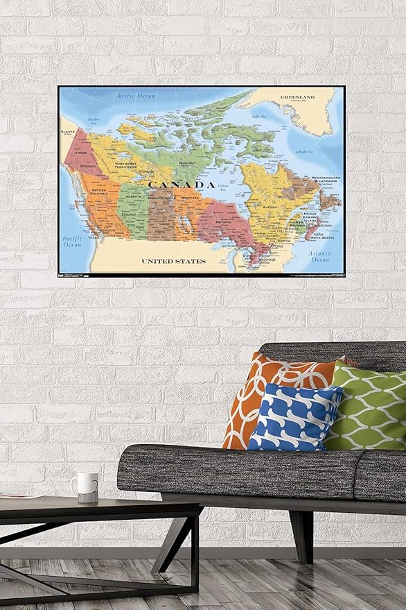 Map - Canada Wall Poster, 34L" x 22.4W", Premium Poster & Mount Bundle