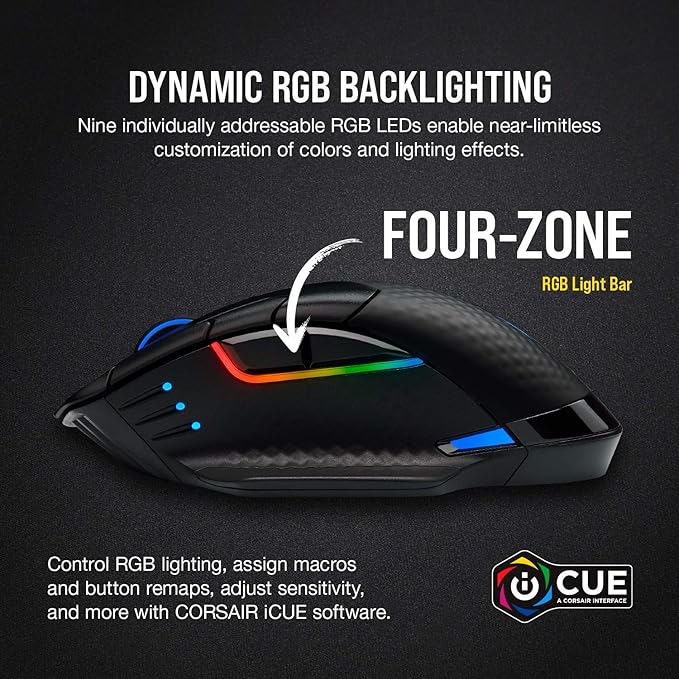 Corsair Dark Core RGB Pro SE, Wireless FPS/MOBA Gaming Mouse with Slipstream Technology, Black, Backlit RGB LED, 18000 DPI, Optical, Qi Wireless Charging Certified (Renewed)