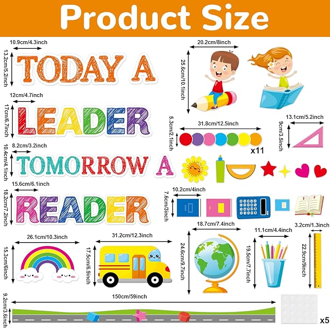 Read Bulletin Board Decorations Set Back to School Reading Classroom Decoration Today a Reader Tomorrow a Leader Paper Cutouts Welcome Bulletin Board Decor for School Kindergarten Door Chalkboard Wall