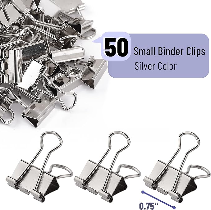 Mr. Pen- Small Binder Clips, 50 pcs, 0.75", Small Size, Silver Metal Binder Paper Clips, Paper Clamps for Office Supplies, Home, School, Business, Document Organizing