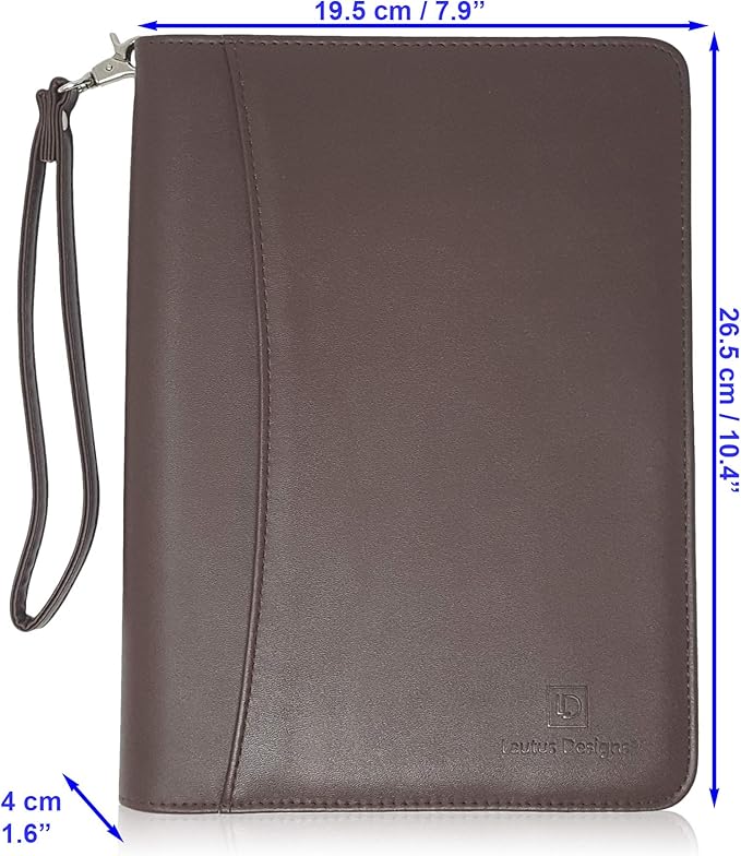 Customized Junior Zippered Leather Padfolio - Name/Logo Printed on Dark Brown PU Leather Portfolio Binder & Organizer Folder with 8 Inch Tablet Sleeve & with Junior Legal Notepad