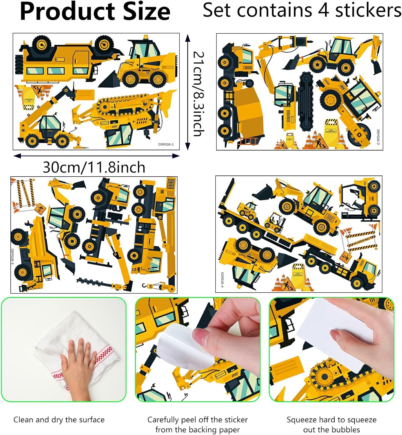 Glow in The Dark Construction Stickers, 23 PCS Glowing Luminous Truck Excavator Tractor Wall Decals Vehicle Truck Ceiling Stickers for Kids Boys Girls Bedroom Nursery Playroom Party Room Decor