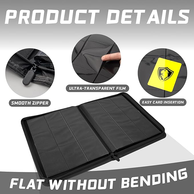 Trading Card Binder 9 Pocket, 360 Pockets Trading Card Holder Book, Premium PU Cover Zip Folder Binder, Side Loading Carrying Case Binder Album for TCG, MTG,Sports Cards, Game Cards (Black)