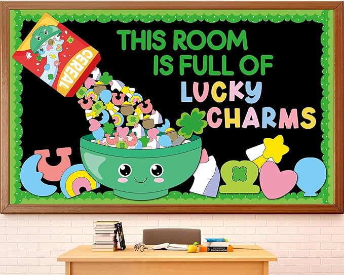 St. Patrick's Day Bulletin Board Decorations Set This Room is Full of Lucky Cereal Classroom Cutouts Saint Patrick Irish Clover Unicorn Paper Cutout for Chalkboard Door St. Patrick's Party Wall Decor