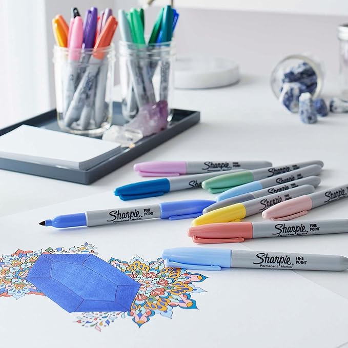 Sharpie Permanent Markers Fine Point Featuring Mystic Gem Color Markers Assorted 24 Count