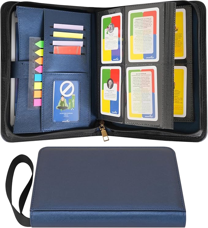 Wonderpool Card Binder A5 Album Zippered 4-Pocket Trading for 240 Cards - Leather PU Card Holder Collection Storage Folder, Side-Loading for Photo Pokemon, MTG, TCG, Yugioh, Sports Cards (Blue)