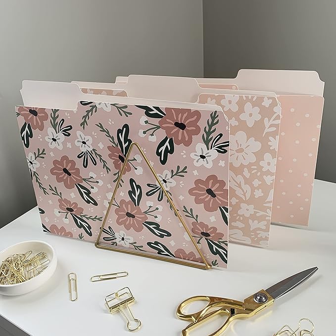 Cute File Folders, Set of 24 3-Tab Letter Size Decorative File Folders Boho Manilla 8.5 x 11 – Pretty Designer Home Office School Supplies (Harmony)