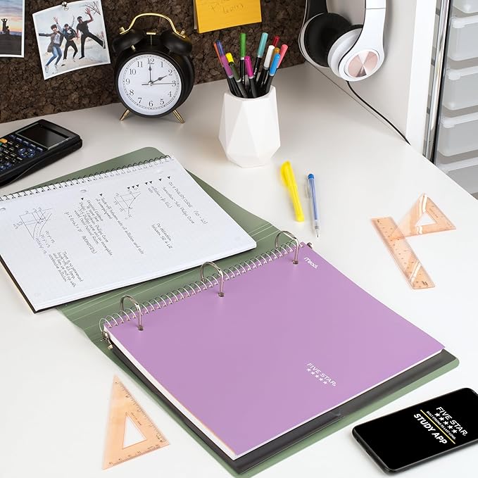 Five Star Spiral Notebook + Study App, 1 Subject, Graph Ruled Paper, 8-1/2" x 11", 100 Sheets, Fights Ink Bleed, Water Resistant Cover, Amethyst Purple (620000CF1)