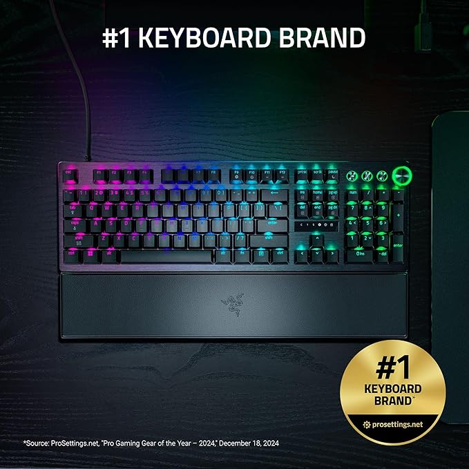 Razer Huntsman V3 Pro 8KHz Esports Gaming Keyboard: Analog Optical Switches Gen 2-8000 Hz Polling Snap Tap - Rapid Trigger - Adjustable Actuation - Media Controls - PBT Keycaps - Black