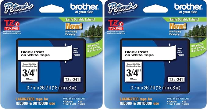 Brother Tape, Black on Red, 9mm (TZE-421), 3/8, TZe421 (Pack of 2)