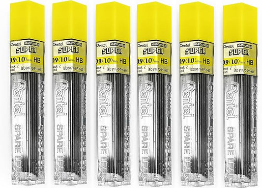 Pentel Super Polymer Refill Replacement Spare Leads for Automatic & Mechanical Pencils (Pack of 6, 0.9mm HB)
