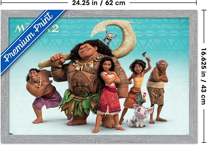 Disney Moana 2 - Group Wall Poster, 22.4L" x 14.7W", Gray Framed Version