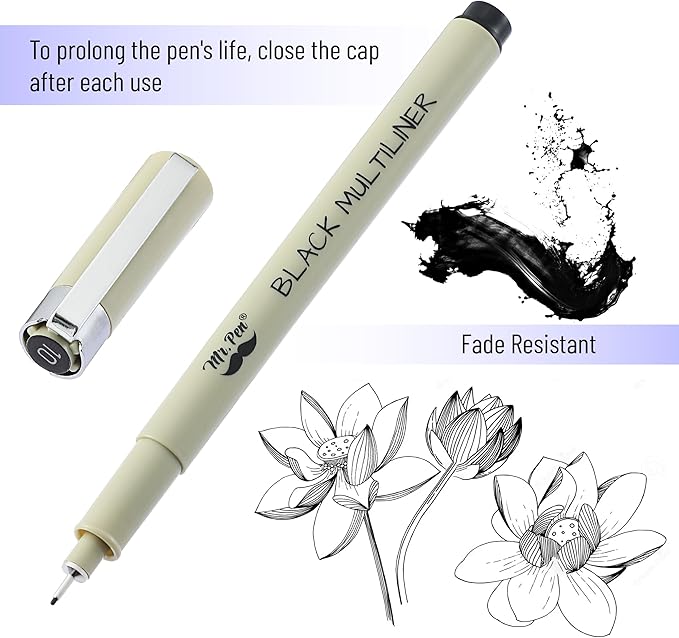 Mr. Pen- Black Fineliners, 0.25mm, 4 Pack, Bible Pens No Bleed, Fine Tip, Ultra Fine, Black Art Pens