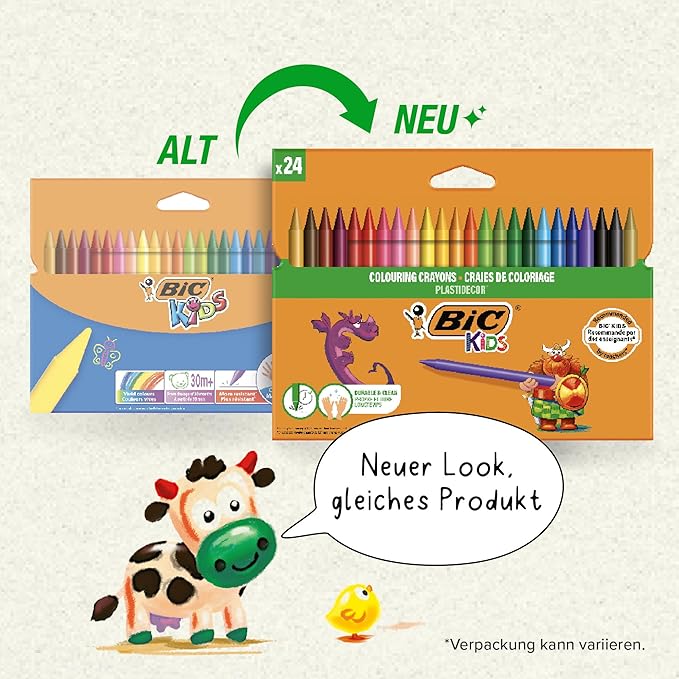 BIC Kids Plastidecor Colouring Crayons, Crayons for Drawing and Crafts, Assorted Colours, Pack Of 24