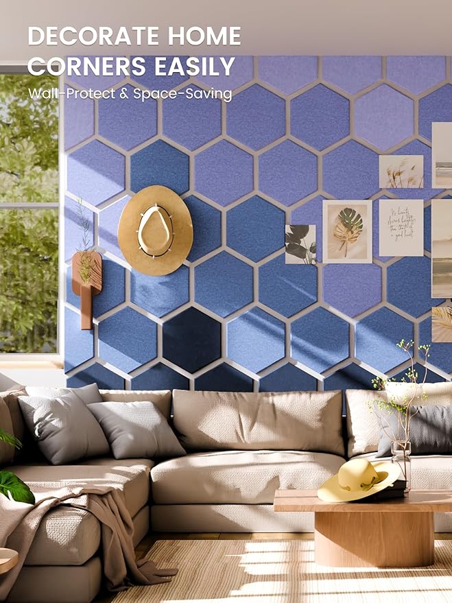 Fluxynara Hexagon Cork Board Alternative for Walls Decor-8-Pack Felt Bulletin Board Tiles,with 30 Pushpins,50 Adhesive Tabs for Office,Classrooms & Home Pin Board Felt Board-Denim Mist