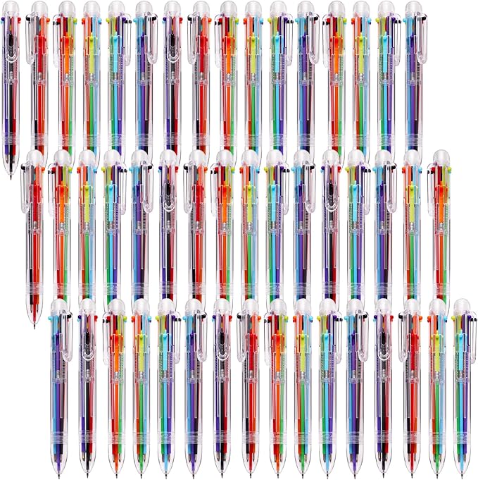 JPSOR 48 Pack Multicolor Pen for Kids 6-in-1, Transparent Barrel Pen 6-Color 0.5mm Retractable Ballpoint Pens for Office School Supplies Students Gift
