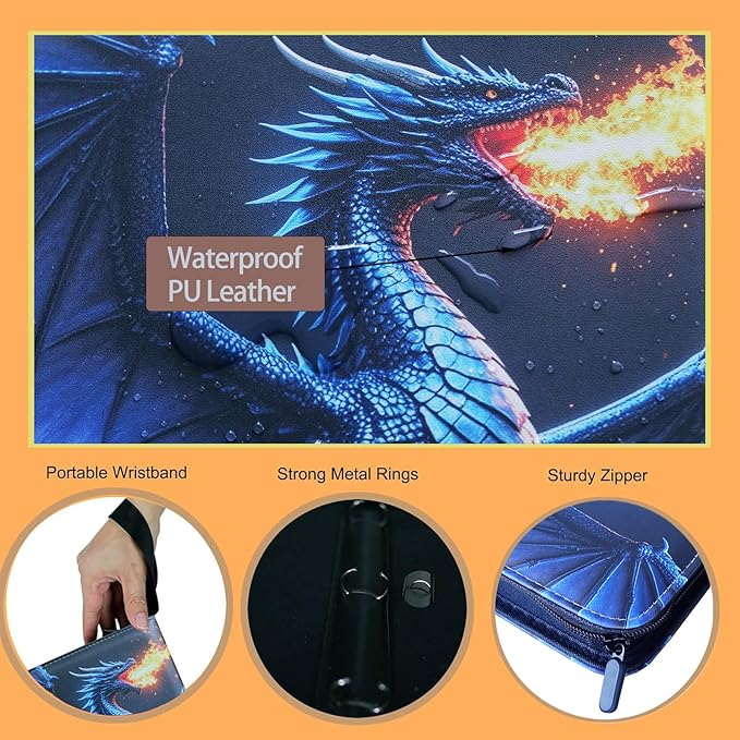 Deluxe Blue Dragon Trading Card Binder – 9Pocket Zipper Binder with 900 Pockets – Card Album for Standard Size Trading Cards, Great for Collectors and Hobbyists