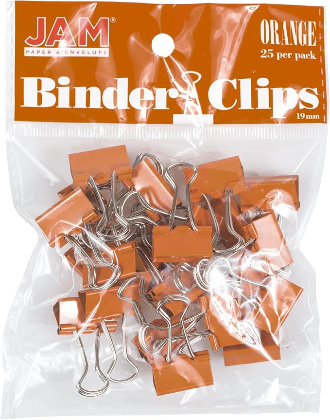 JAM PAPER Colorful Binder Clips - Large - 1 1/2 Inch (41 mm) - Orange Binderclips - 12/Pack