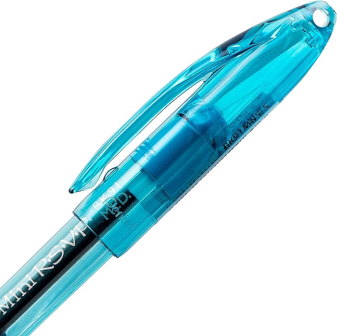 Pentel RSVP Mini Ballpoint Pen, (1.0mm) Medium Line, Sky Blue Ink, 12 pack (BK91MNS-S)