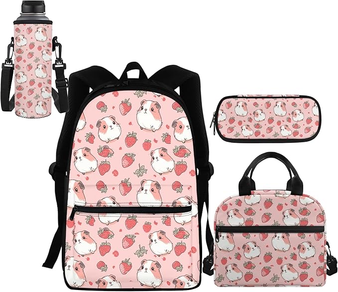 Cute Guinea Pig Backpack for Kids School Bag with Lunch Bag for Toddler Girls Preschool Boys School Bookbag with Pencil Case Water Bottle Sleeve 4pcs/set