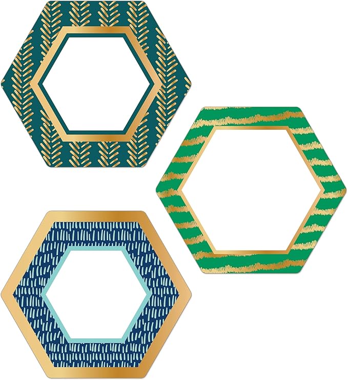 Carson Dellosa – One World, Hexagons with Gold Foil Colorful Cut-Outs, Classroom Décor, 36 Pieces