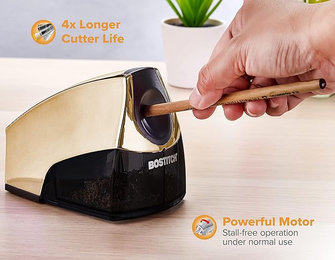 Bostitch Office Electric Pencil Sharpener, Heavy Duty Powerful Stall-Free Motor, High Capacity Shavings Tray, for Office or Classroom, Metallic Purple