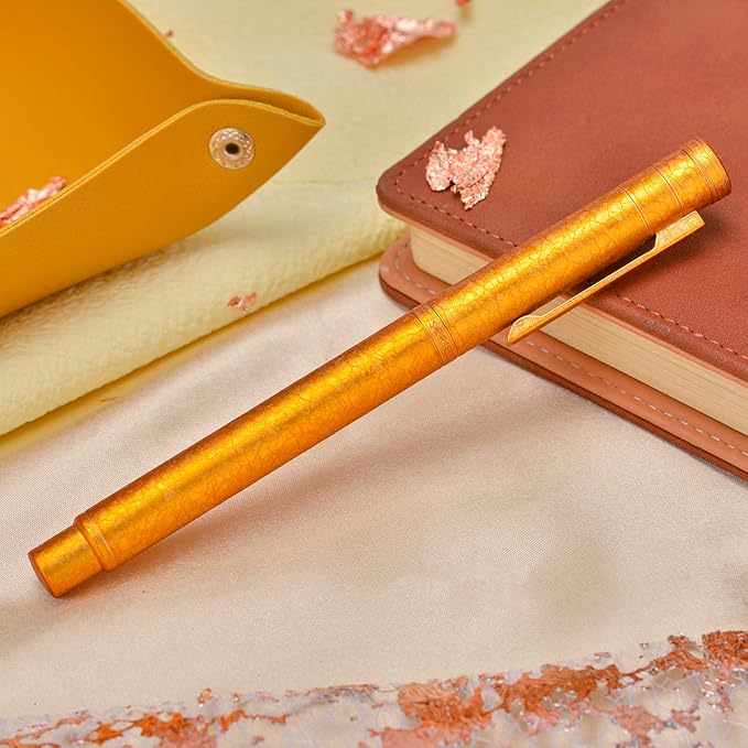 Hongdian 1851 Forest Fountain Pen Golden Ice Flowers, Medium Nib Classic Design with Converter and Metal Pen Case