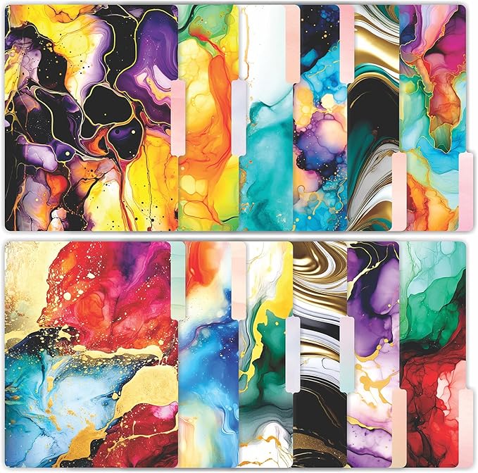 PARTH IMPEX 12 Pack Decorative File Folders, 1/3 Cut Tab with Assorted Positions, Letter Size Paper Holders (9.75” x 11.75”) Matte Finish Laminated for Office School Work - Marble Pattern Design