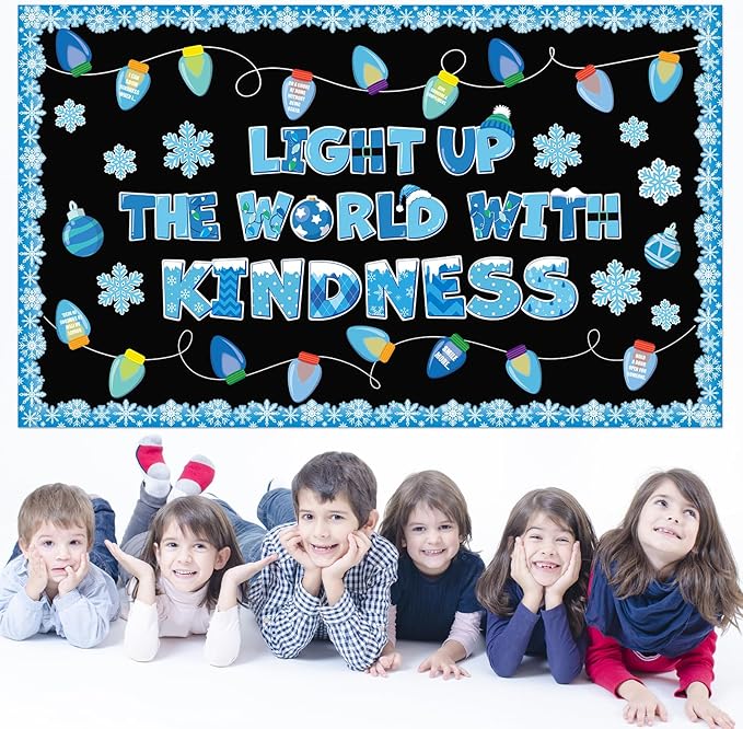 Winter Bulletin Board Set Classroom Decorations Christmas Kindness Paper Cutouts Winter Colorful Bright Light Bulb Bulletin Board Snowflake Cutout for Holiday School Home Office Wall Decor Supplies