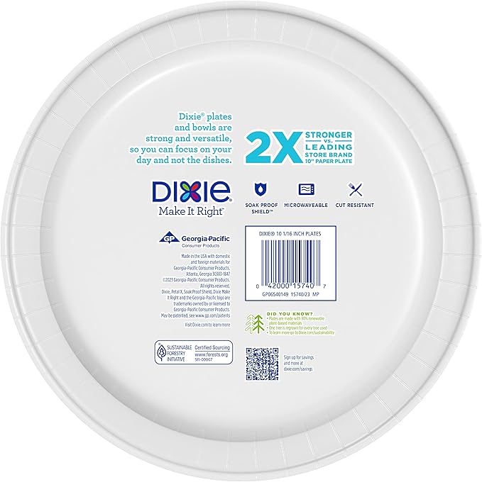 Dixie Paper Plates, 10 Inch, 86 Count Pack of 2 | 2X Stronger | Microwave-Safe | Soak-Proof | Cut Resistant