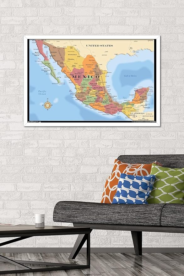 Trends International Map - Mexico Wall Poster, 22.375" x 34", White Framed Version