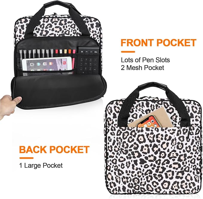 4 Inch 3 Ring Zipper Binder D-Ring, Binder with Strap 800 Sheet Capacity & Multi-Pockets School and Office Binder Organizer, Compatible with 13-Inch MacBook(Patent Design Leopard)