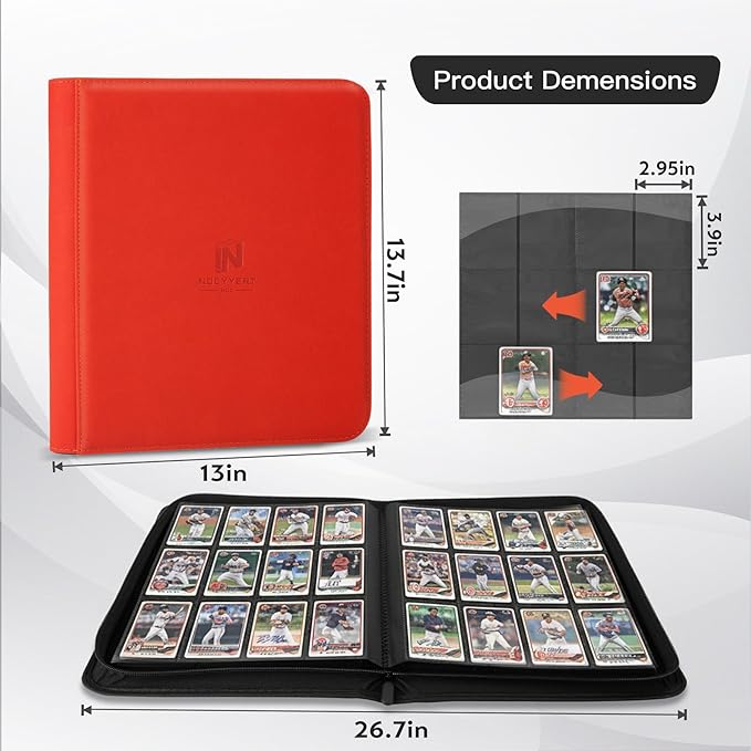 Premium Card Binder 12 Pocket for 720 Pockets Trading Card Binder, PU Zipper Card Collection Album, Book Holder for MTG, TCG, Game Cards, Sports Cards(Red)