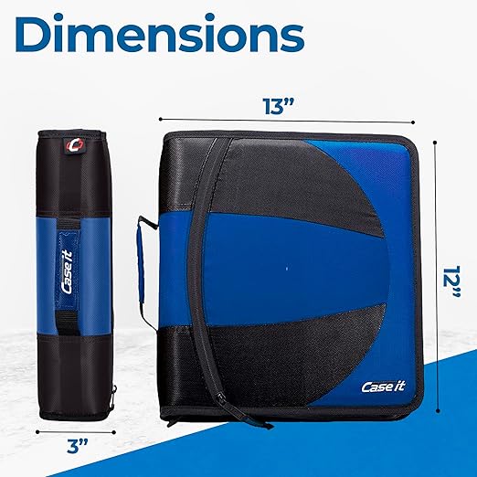 Case-it The Dual 2-in-1 Zipper Binder | Two 1.5-Inch D-Rings, 600 Sheet Capacity, Pencil Pouch & Multiple Pockets | School & Office Organizer with Shoulder Strap | Dual-101 Midnight Blue