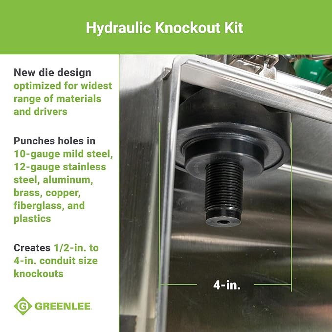 Greenlee 7310SB 11-Ton Hydraulic Knockout Punch Kit with Hand Pump, Ram, 1/2" to 4" Slug-Buster Punches, Dies, and Hydraulic Draw Studs, Electrical Conduit Hole Cutter Kit