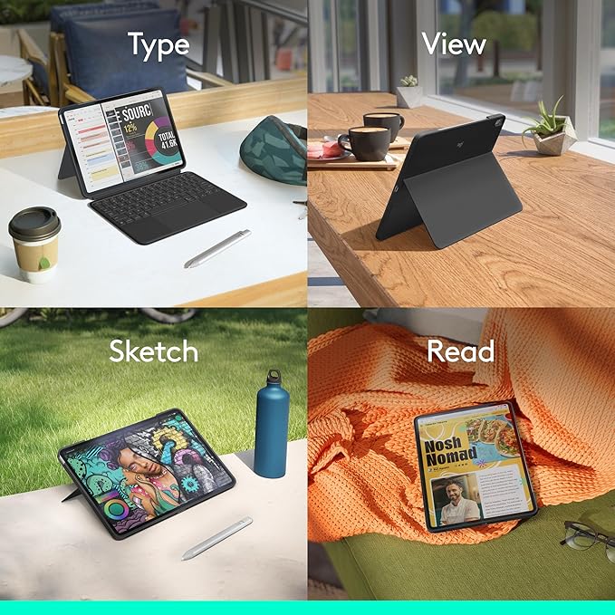 Logitech Combo Touch iPad Air 11-inch (M2 & M3), iPad Air (5th gen) Keyboard Case - Midnight Black and Logitech Crayon Digital Pencil (2018 and later)