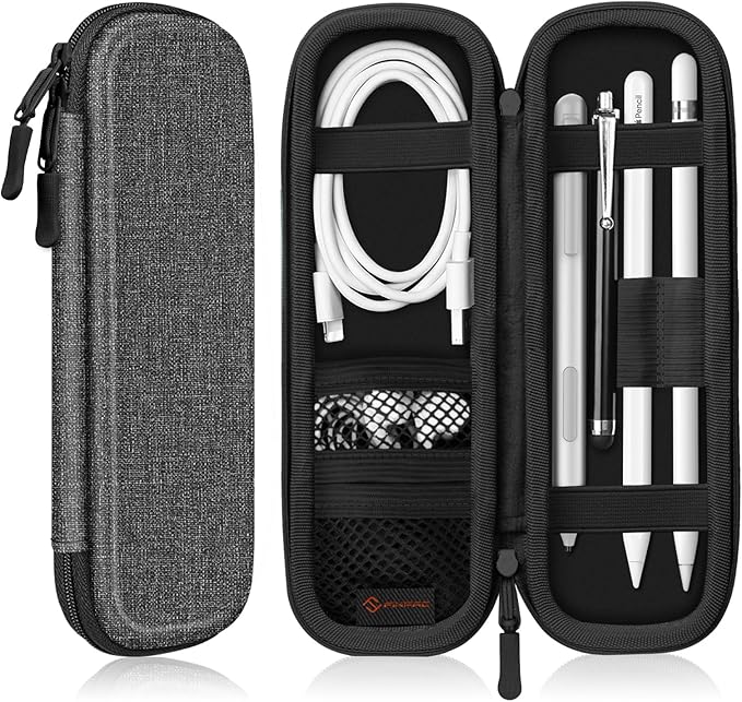 Fintie Holder Case for Apple Pencil Pro, Apple Pencil (USB-C / 1st / 2nd Generation), PU Leather Carrying Bag Sleeve Compatible with Pen, USB Cable, Samsung Stylus, Gray